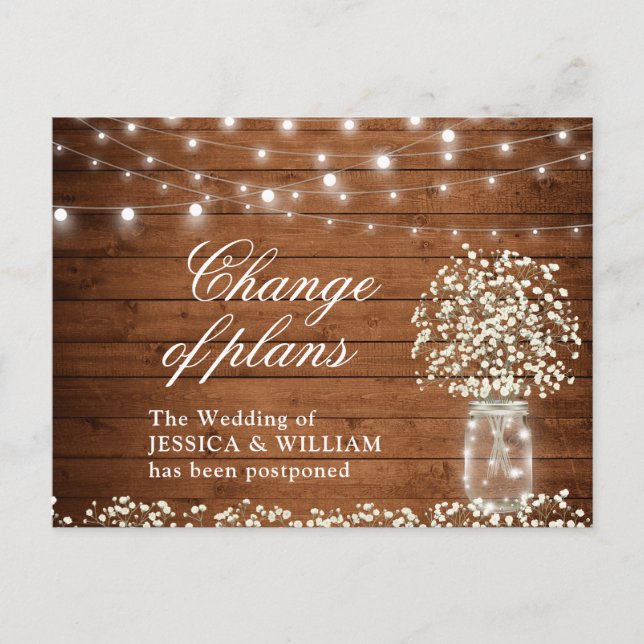 Change of Plans Baby's Breath Mason Jar Wedding Postcard (Front)
