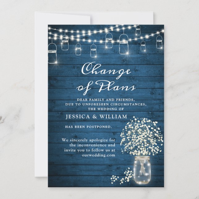 Change of Plans Baby's Breath String Lights Rustic Invitation (Front)