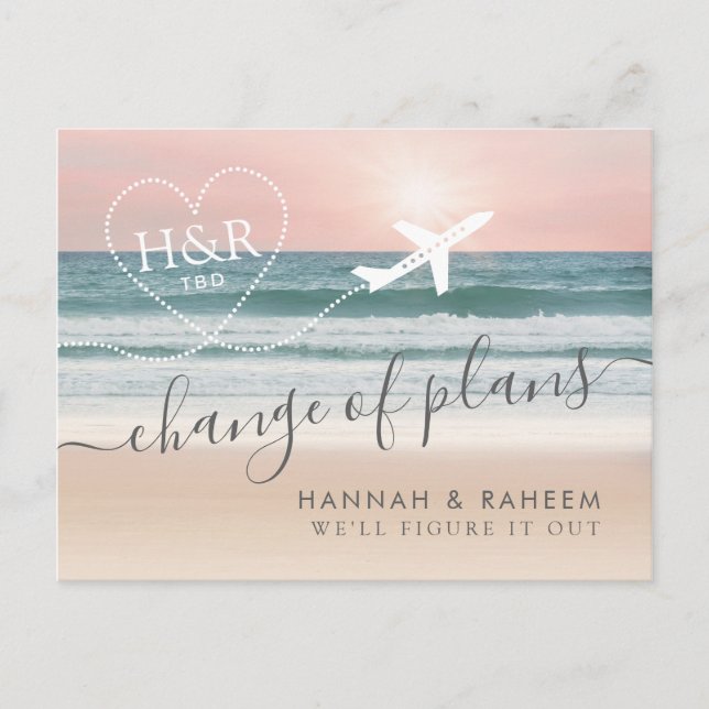 Change of Plans Beach Destination Wedding Postcard (Front)