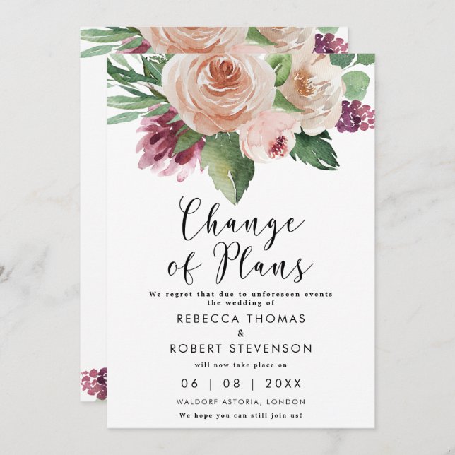 change of plans boho floals wedding invitation (Front/Back)