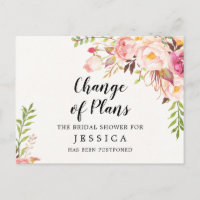 Change of Plans Bridal Shower Postponed Postcard