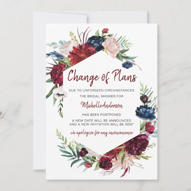 Change of Plans Burgundy Rose Bridal Shower (Front)