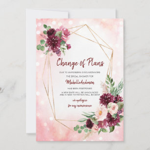 Change of Plans Burgundy Wine Gold Bridal Shower