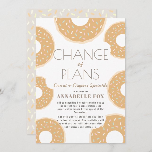 Change of Plans Caramel Brown Doughnut Baby Sprink Invitation (Front/Back)