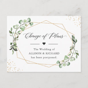 Change of Plans Date Geometric Eucalyptus Leaves Postcard