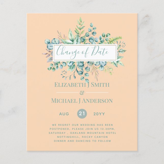 Change of Plans Date Greenery Eucalyptus Event (Front)