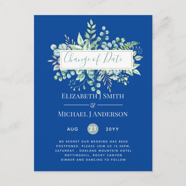 Change of Plans Date Greenery Eucalyptus Event Postcard (Front)