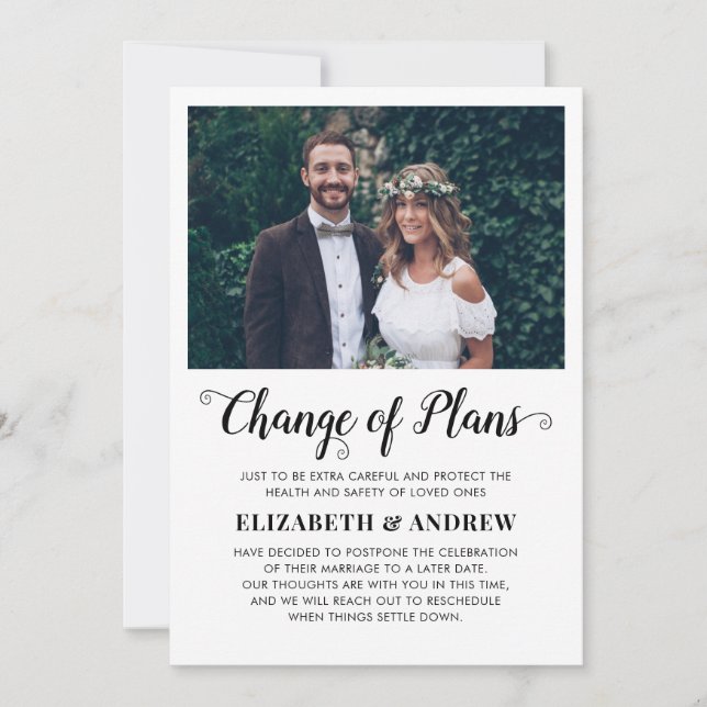 Change of Plans Date Photo Wedding Postponement Announcement (Front)
