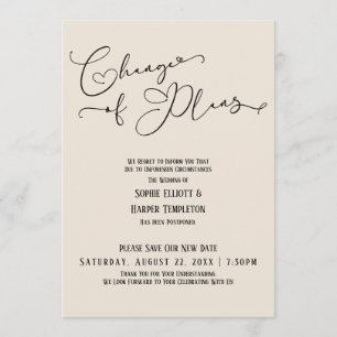 Change of Plans, Elegant Cream New Wedding Date Invitation