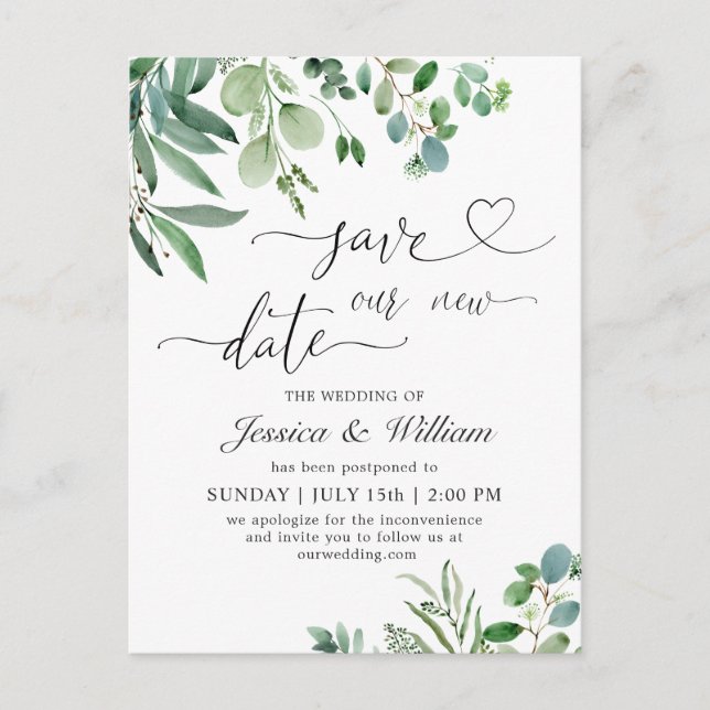 Change of Plans Elegant Eucalyptus Wedding Postcard (Front)