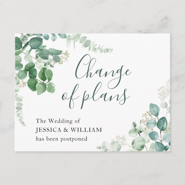 Change of Plans Elegant Eucalyptus Wedding Postcard (Front)