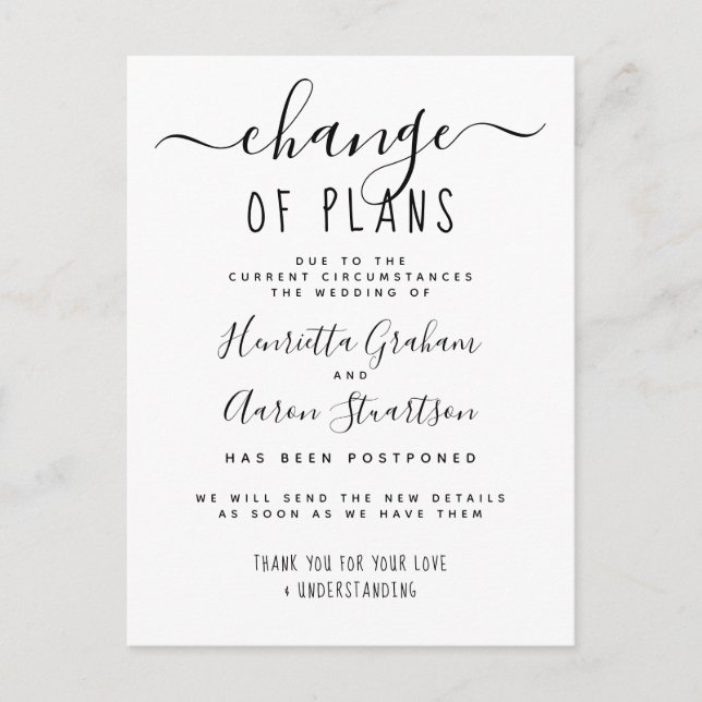 Change Of Plans Elegant New Date Announcement (Front)