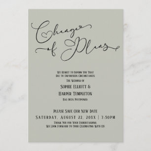 Change of Plans, Elegant Sage New Wedding Date Invitation