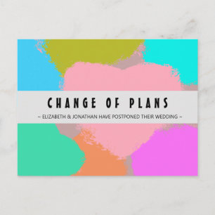 Change of Plans Geometric Coloured Hearts Postcard