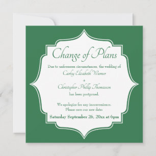 Change of Plans Green Postponed Wedding Card