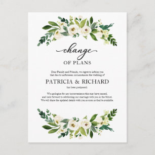 Change Of Plans Greenery Wedding Postponement Postcard
