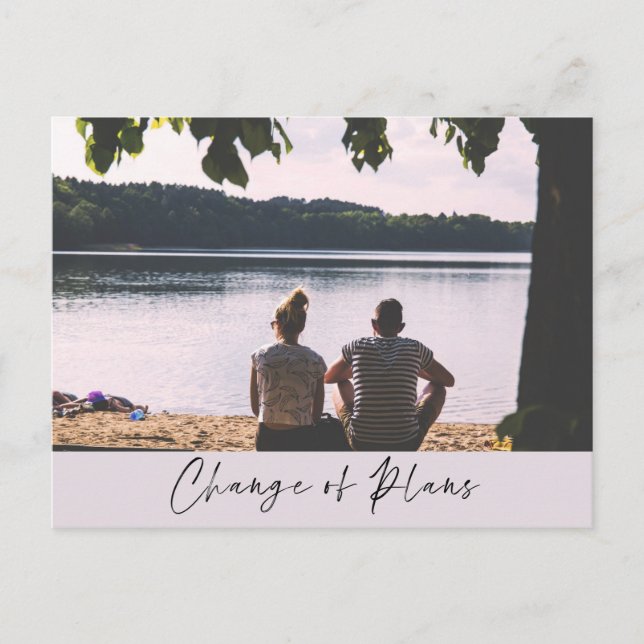 Change of Plans Lake View Wedding Change of Date Postcard (Front)