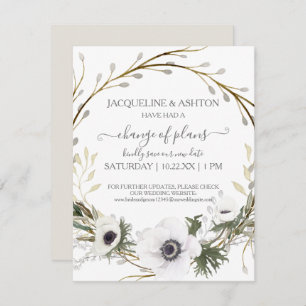 Change of Plans Modern Grey White Floral Greenery Invitation