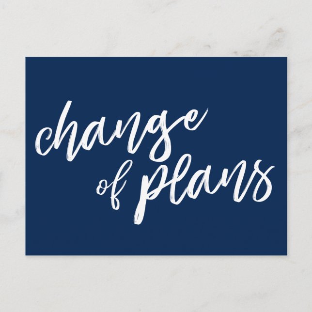 Change of Plans Modern Navy White Postponement Announcement Postcard (Front)