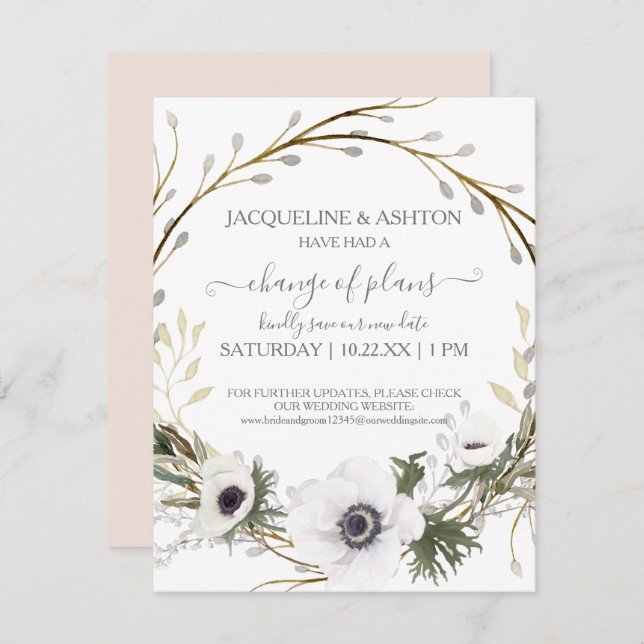 Change of Plans Modern Pink White Floral Greenery Invitation (Front/Back)