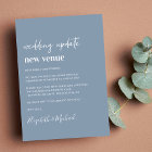 Change of Plans New Venue Dusty Blue Wedding