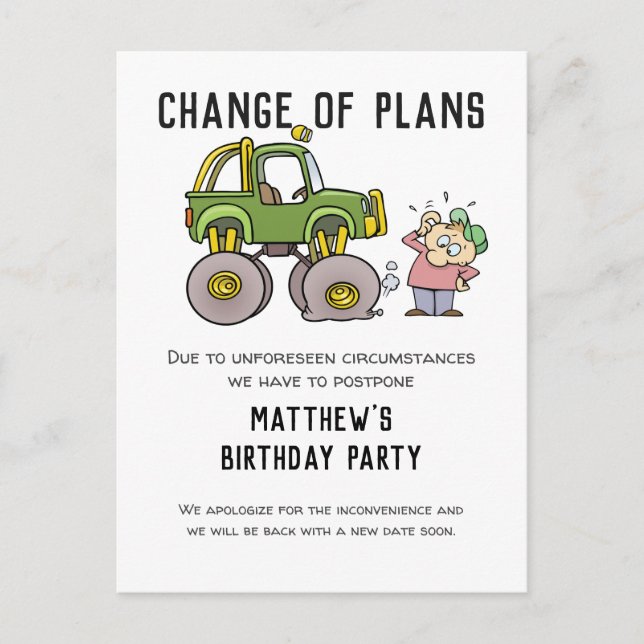 Change Of Plans Party Cancellation Postpone Humour Postcard (Front)