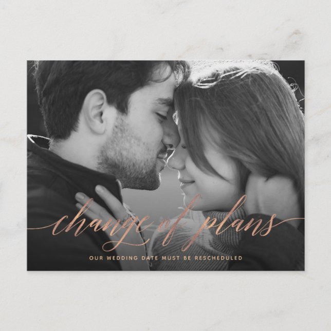 Change of Plans | Photo Wedding Postponement Postcard (Front)