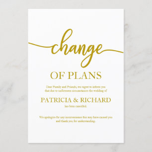 Change Of Plans Postponed Cancelled Wedding Gold Invitation
