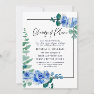 Change Of Plans Postponed Dusty Blue Foliage Invitation