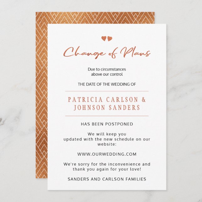 Change of plans postponed wedding announcement (Front/Back)