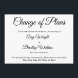 Change of Plans Postponed Wedding Announcement<br><div class="desc">Here's a simple card for notifying your guests if it's become necessary to change your wedding date. Use the template fields to add your personal details and make this elegant, minimalist design your own. The white background can be changed to any colour you prefer. All fonts and colours are also...</div>