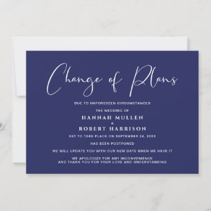 Change of Plans Postponement Navy Blue Wedding Announcement