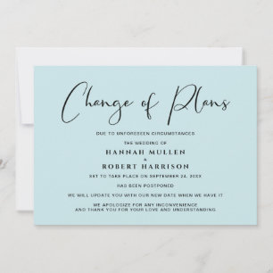 Change of Plans Postponement Sea Blue Wedding Announcement