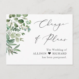 Change of Plans Script Simple Elegant Eucalyptus Postcard