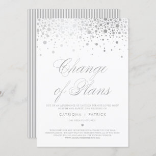 Change of Plans Silver Foil Confetti Postponed Invitation