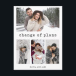 Change of Plans | Simple Typewriter Text and Photo Postcard<br><div class="desc">These simple yet stylish multi photo grid wedding change of plans announcement cards feature black typewriter text typography that says "change of plans" on a white background, with room for four of your favourite personal photos. A chic and elegant way to let family and friends know you have had to...</div>