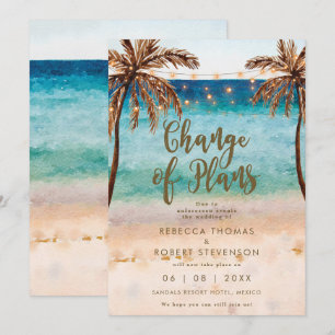 change of plans tropical beach wedding invitation
