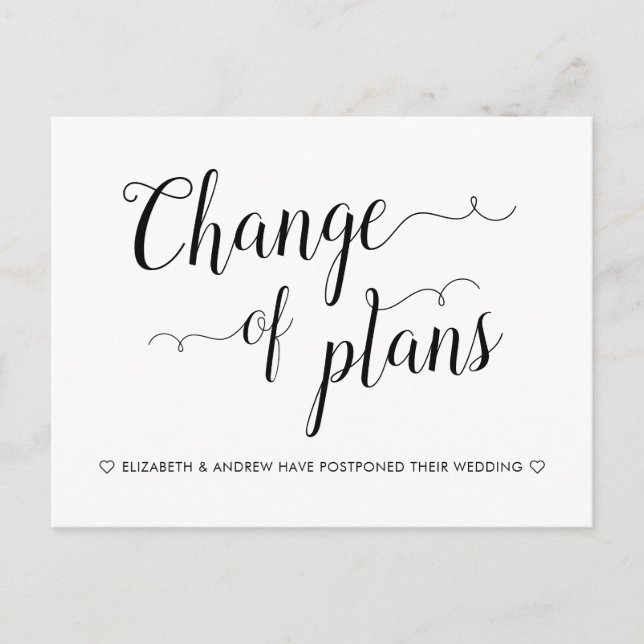 Change of Plans Wedding Cancellation Postponement Announcement Postcard (Front)
