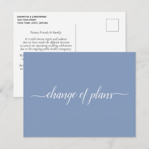 Change of Plans Wedding Cancelled Postponed Blue Announcement Postcard