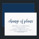 Change of plans, Wedding Change the date Invitation<br><div class="desc">Change the date card. This is the Wedding party invitation Rescheduled (postponed / postponement) card (Change of plans),  in the modern minimal simple clean design themed,  Navy Blue font.
It is the perfect way to make the event reschedule announcement to your friends and family.</div>