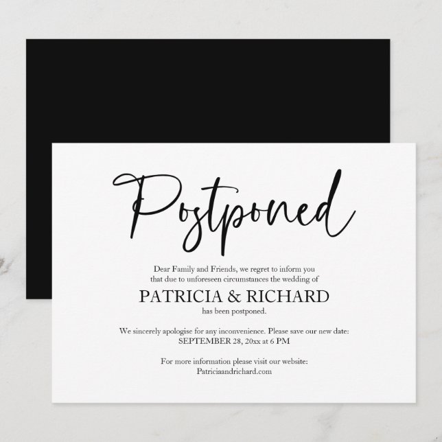 Change Of Plans Wedding Postponed Announcement (Front/Back)