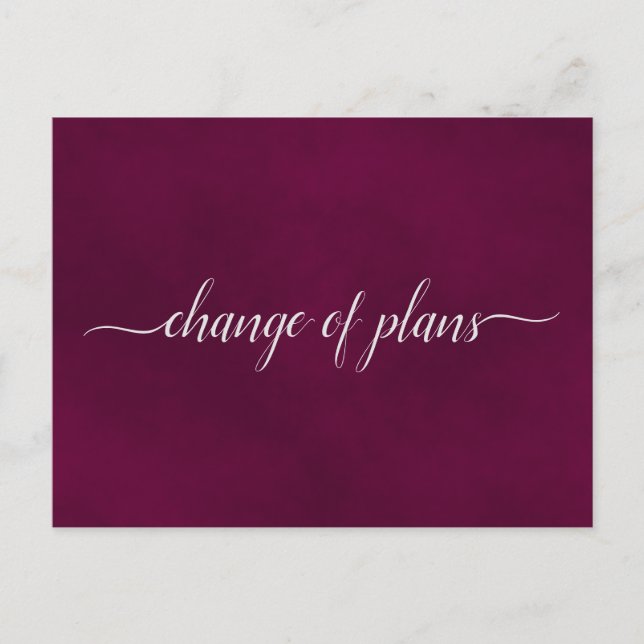 Change of Plans Wedding Postponed Maroon or Cassis Announcement Postcard (Front)