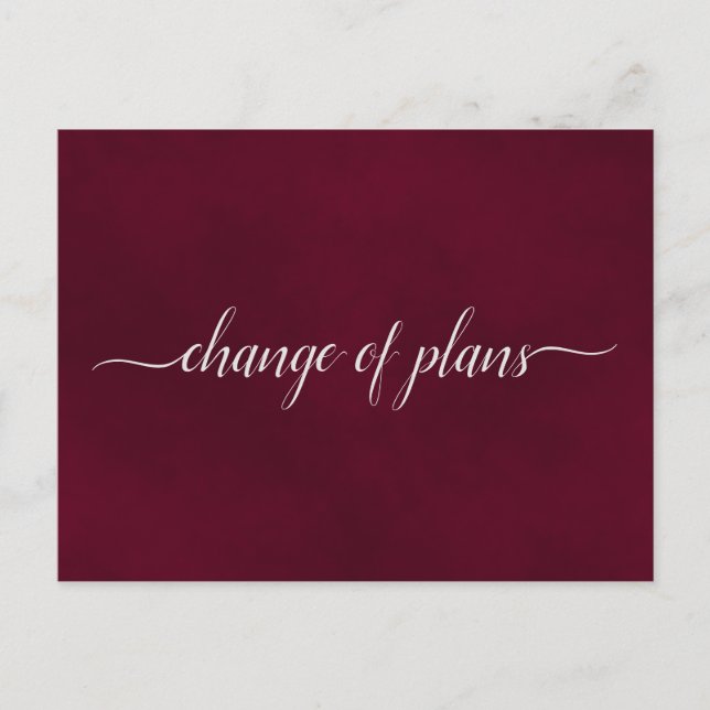 Change of Plans Wedding Postponed Simple Burgundy Announcement Postcard (Front)