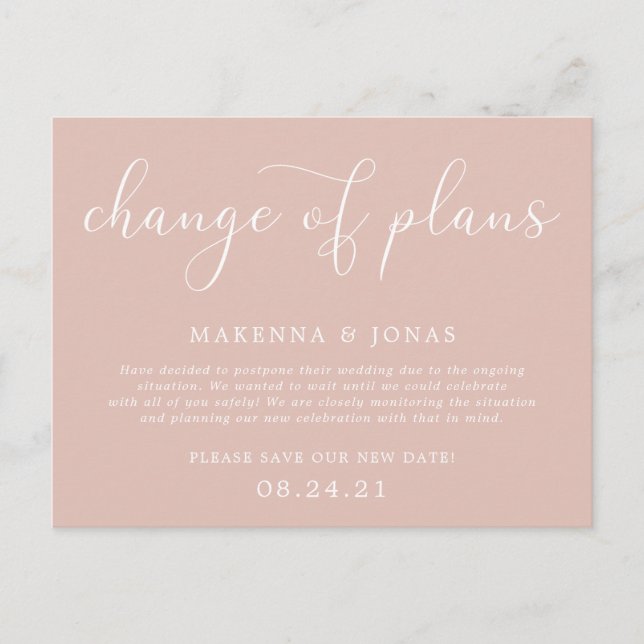 Change of Plans Wedding Postponement Announcement Postcard (Front)