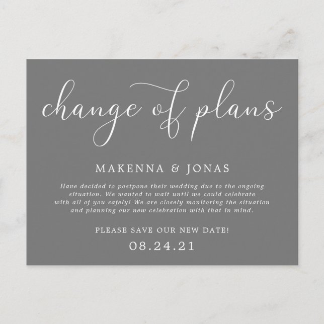Change of Plans Wedding Postponement Announcement Postcard (Front)