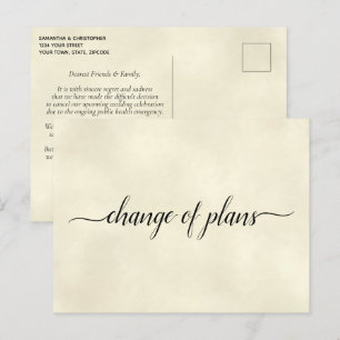 Change of Plans Wedding Postponement Ivory Announcement Postcard