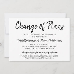 Change of Plans Wedding Simple Black and White Save The Date