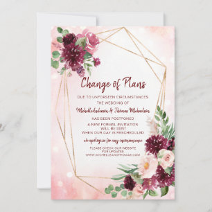 Change of Plans Wedding Watercolor Wine Floral Save The Date