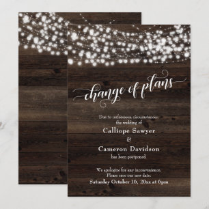 Change of Plans Wood Lights Postponed Wedding Card