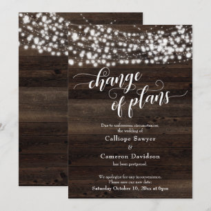 Change of Plans Wood Lights Postponed Wedding Card